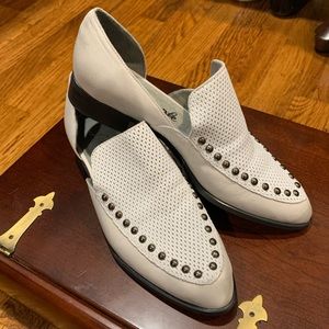 Free People White Leather Studded Loafers Size 36
